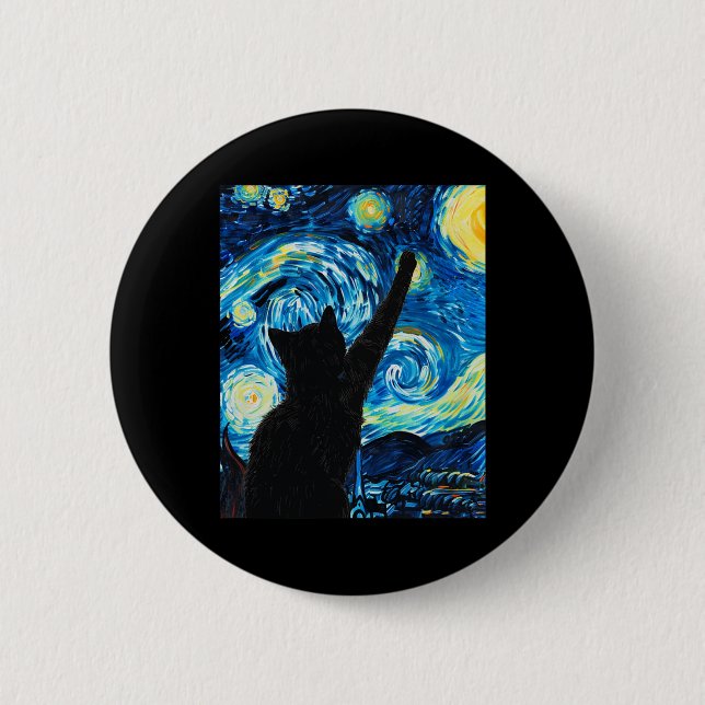 Van Gogh Starry Night Cat Lover Kitten Knapp (Framsida)