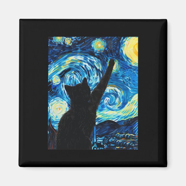 Van Gogh Starry Night Cat Lover Kitten Magnet (Framsidan)