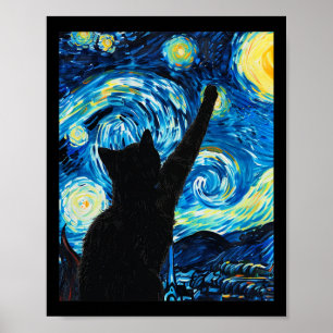 Van Gogh Starry Night Cat Lover Kitten Poster