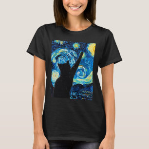 Van Gogh Starry Night Cat Lover Kitten T Shirt