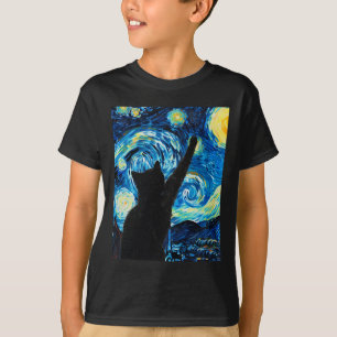 Van Gogh Starry Night Cat Lover Kitten T Shirt