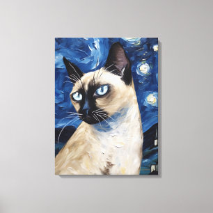 Van Gogh Starry Night Cat Siamese Dream Canvastryck
