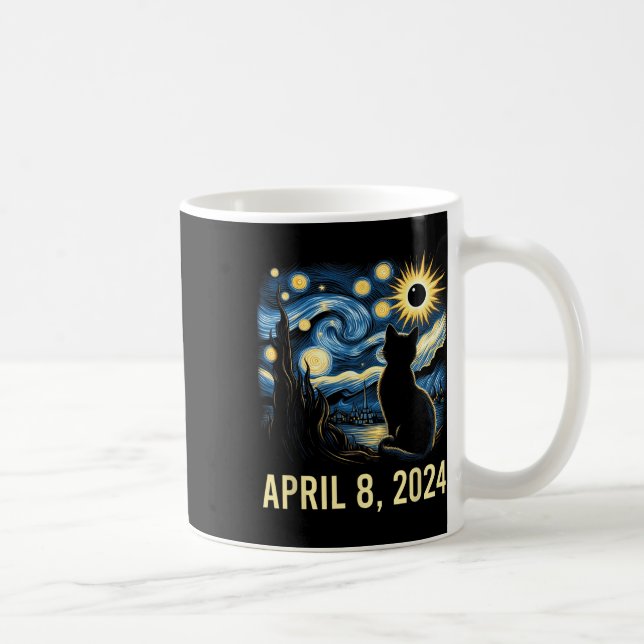 Van Gogh Starry Night Cat Total Solar Eclipse Apri Kaffemugg (Höger)