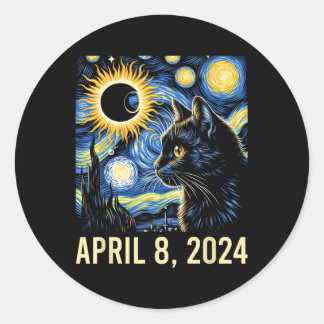 Van Gogh Starry Night Cat Total Solar Eclipse Apri Runt Klistermärke