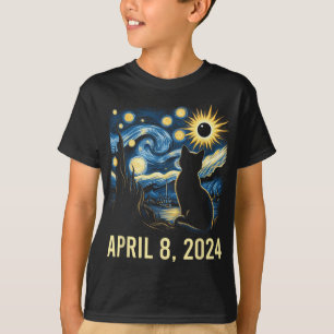 Van Gogh Starry Night Cat Total Solar Eclipse Apri T Shirt