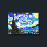 Van Gogh Starry Night Fine Art Canvastryck<br><div class="desc">Starry Night,  den mest berömd målningen av den nederländske Post-Impressionististen Vincent van Gogh. En ensam cypress träd,  en sovande by,  och ett himlar som ropar med stjärnor. Vintage retro söt,  gigantiskt,  populärt,  konstnärligt färgstarkt landskap i eleganten mönster Post-Impressionism dekorativ dekorativ religiösa andlig inspirationell bra konsmålning av.</div>