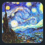 Van Gogh Starry Night Fine Art Fyrkantigt Klistermärke<br><div class="desc">Starry Night,  den mest berömd målningen av den nederländske Post-Impressionististen Vincent van Gogh. En ensam cypress träd,  en sovande by,  och ett himlar som ropar med stjärnor. Efter-Impressionismen Christian religiösa andlig inspirationerande bra konsmålning.</div>
