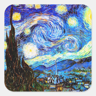 Van Gogh Starry Night Fine Art Fyrkantigt Klistermärke