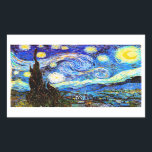 Van Gogh Starry Night Fine Art Rektangulärt Klistermärke<br><div class="desc">Starry Night,  den mest berömd målningen av den nederländske Post-Impressionististen Vincent van Gogh. En ensam cypress träd,  en sovande by,  och ett himlar som ropar med stjärnor.</div>