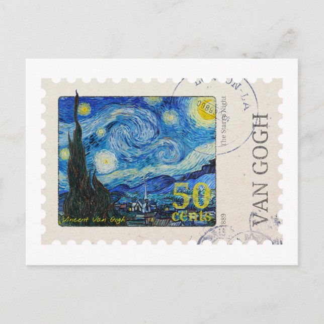 Van Gogh Starry Night Frimärke vykort (Framsida)