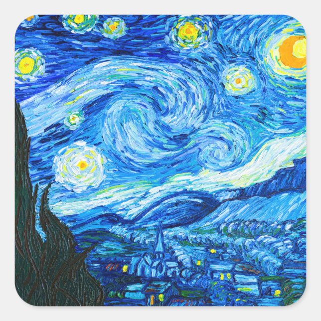 Van Gogh Starry Night Fyrkantigt Klistermärke (Framsida)