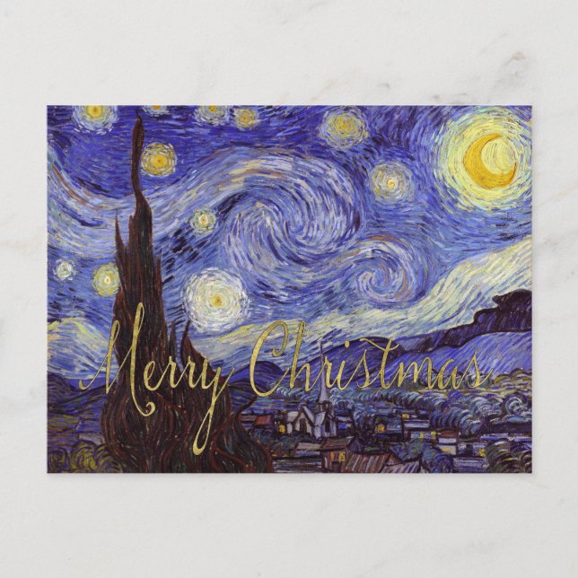 Van Gogh Starry Night God jul Guld Art Helg Vykort (Framsida)