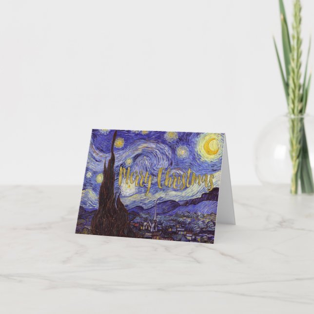 Van Gogh Starry Night God jul Guld Art Helgkort (Framsida)