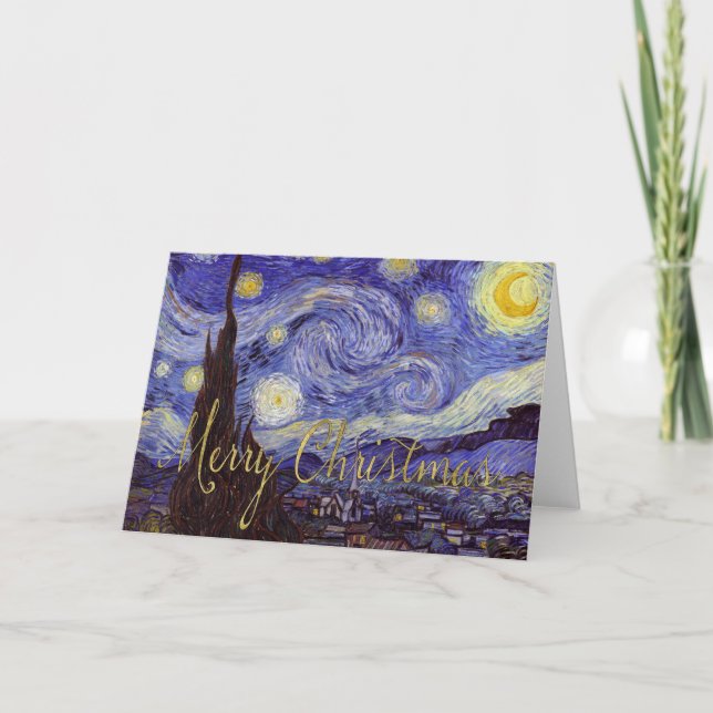 Van Gogh Starry Night God jul Guld Art Helgkort (Framsida)