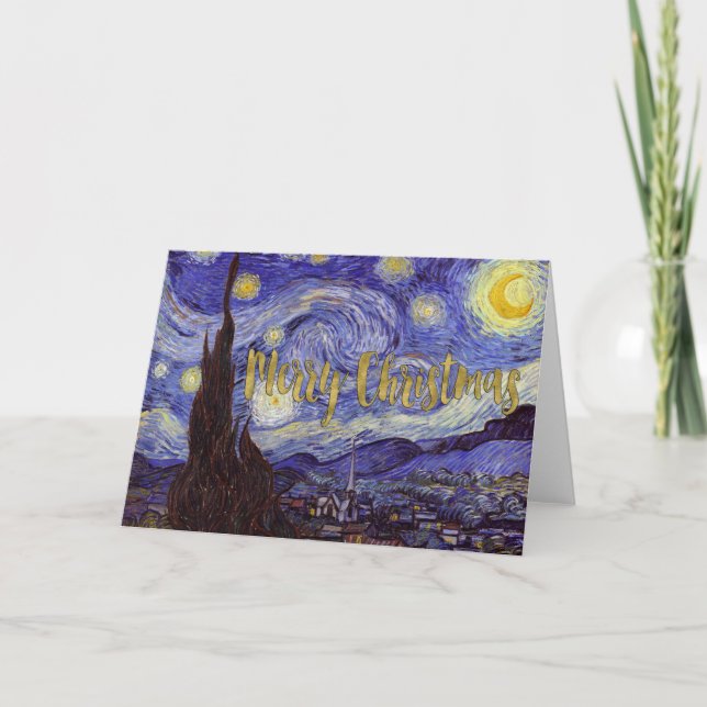 Van Gogh Starry Night God jul Guld Art Helgkort (Framsida)