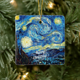 Van Gogh-Starry Night, God jul, Julgransprydnad Keramik