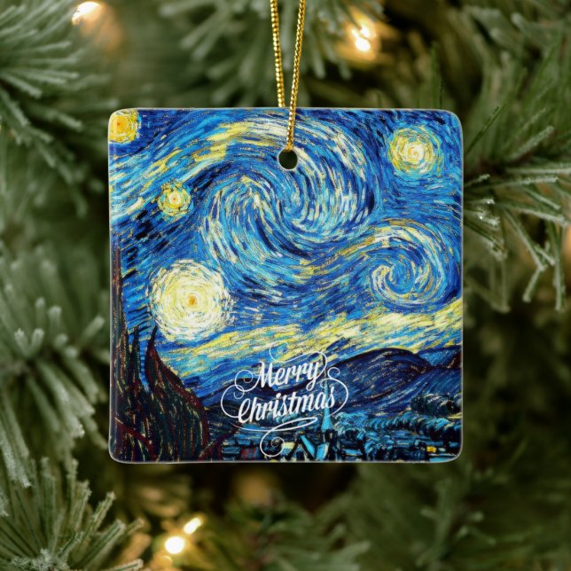 Van Gogh-Starry Night, God jul, Julgransprydnad Keramik (Träd)