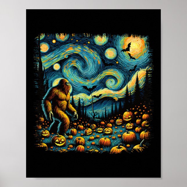 Van Gogh Starry Night Halloween Big Foot Pumpkin Poster (Framsidan)
