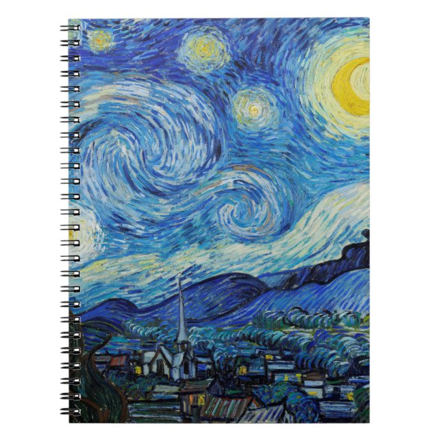 Van Gogh Starry Night. Impressionistisk vintage ko Anteckningsbok (Framsidan)