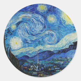 Van Gogh Starry Night. Impressionistisk vintage ko Runt Klistermärke