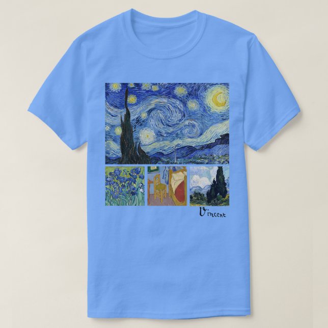 Van Gogh Starry Night, Irises, Room med stol, och T Shirt (Design framsida)