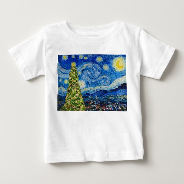 Van Gogh Starry Night - Julgran T Shirt (Framsida)