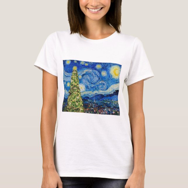 Van Gogh Starry Night - Julgran T-Shirt (Framsida)