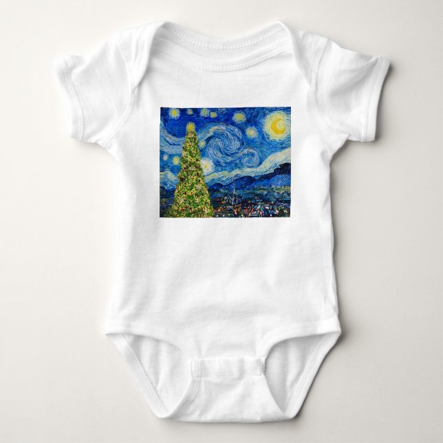 Van Gogh Starry Night - Julgran T Shirt (Framsida)
