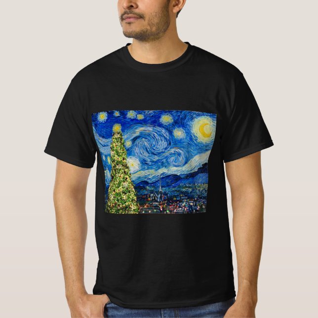 Van Gogh Starry Night - Julgran T-Shirt (Framsida)