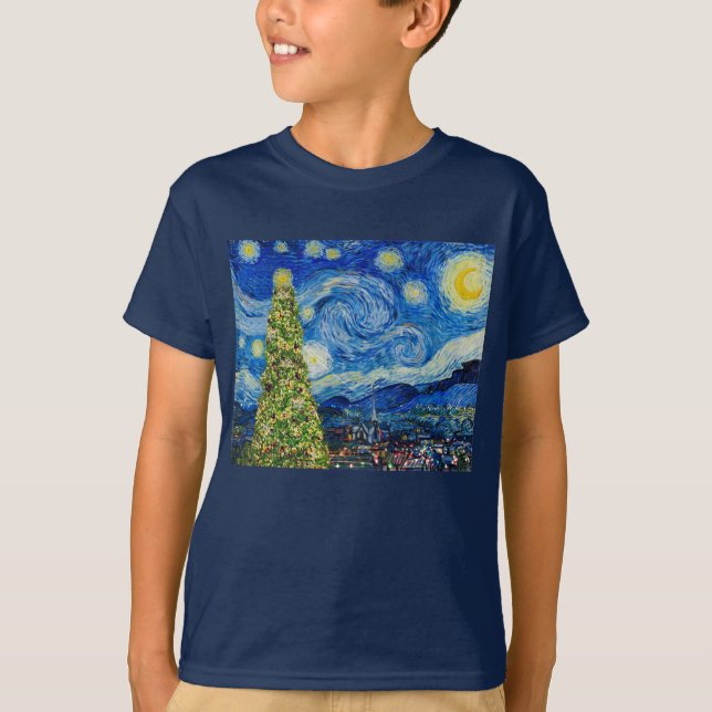 Van Gogh Starry Night - Julgran T Shirt (Framsida)