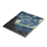 Van Gogh Starry Night Kakelplatta<br><div class="desc">Vincent Van Gogh Starry Night-mästerverk,  vintage av nutida produkter från Zazilicious</div>
