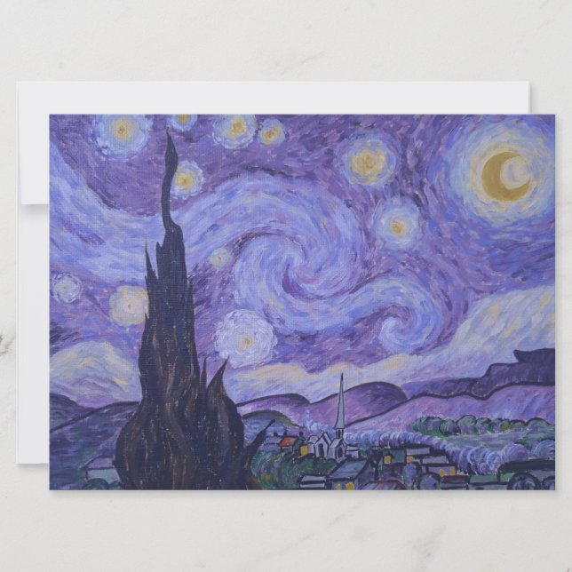 Van Gogh Starry Night Lila Art Print Flat Card Inbjudningar (Framsida)
