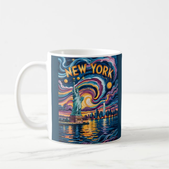 Van Gogh Starry Night New York Liberty Skyline Art Kaffemugg (Vänster)