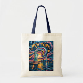Van Gogh Starry Night New York Liberty Skyline Art Tygkasse