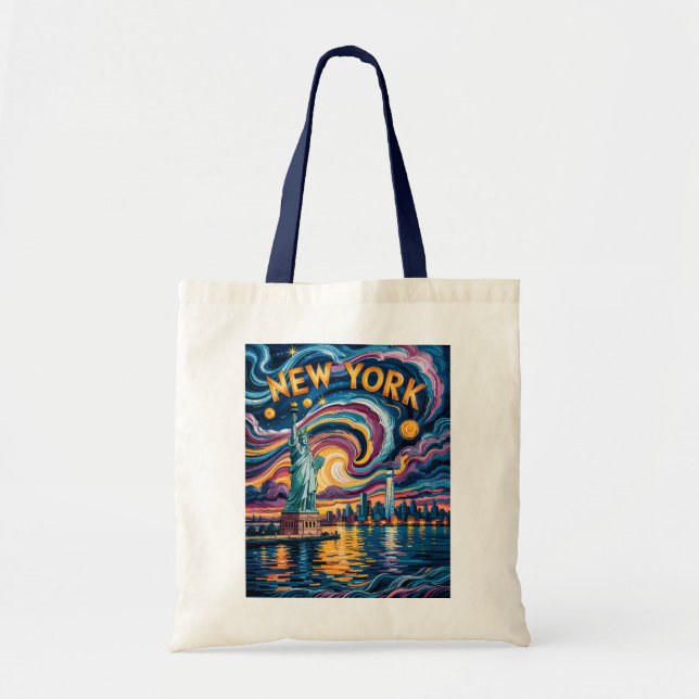 Van Gogh Starry Night New York Liberty Skyline Art Tygkasse (Framsidan)