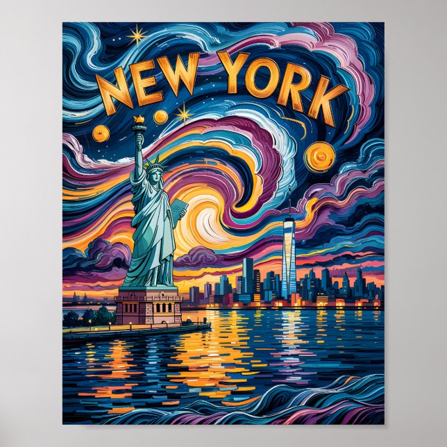 Van Gogh Starry Night New York Liberty Travel Poster (Framsidan)