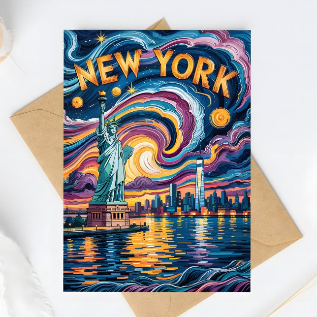 Van Gogh Starry Night New York Liberty Travel Vykort (Skapare uppladdad)