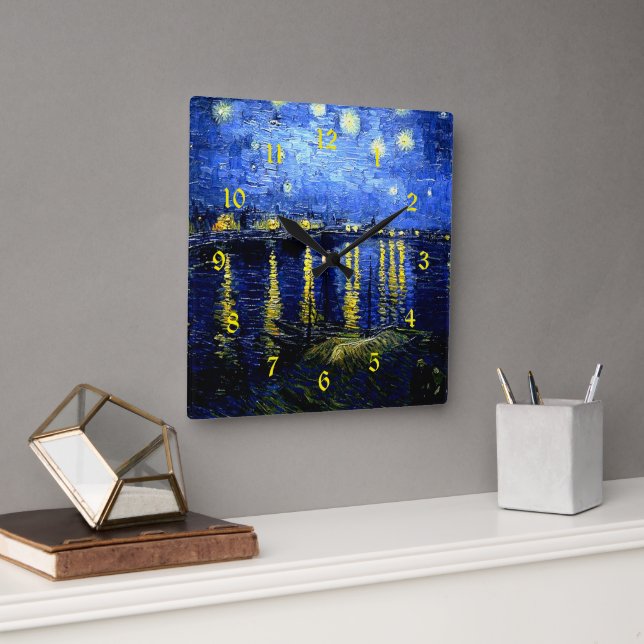 Van Gogh, Starry Night over Rhone, Fyrkantig Klocka (Kontor)