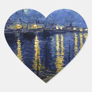Van Gogh Starry Night over Rhone Hjärtformat Klistermärke