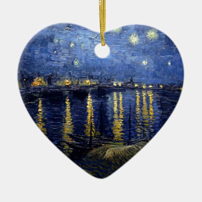 Van Gogh Starry Night over Rhone Julgransprydnad Keramik (Framsidan)