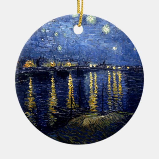 Van Gogh Starry Night over Rhone Julgransprydnad Keramik (Framsidan)