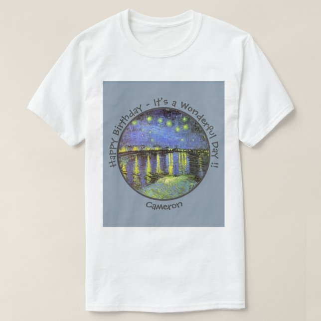 van Gogh Starry Night over Rhone Party Items T Shirt (Design framsida)