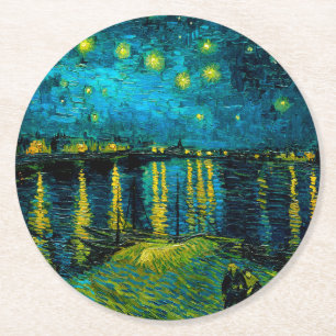 Van Gogh Starry Night over Rhône Underlägg Papper Rund