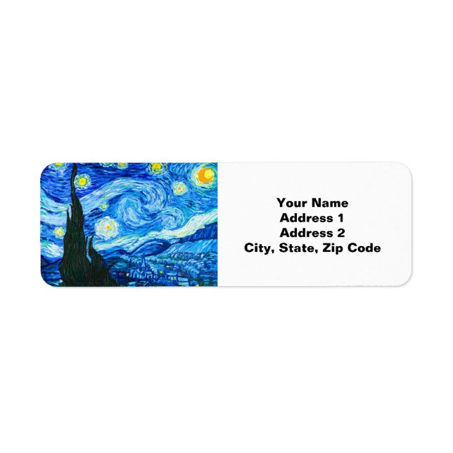 Van Gogh Starry Night Returadress Etikett (Framsidan)