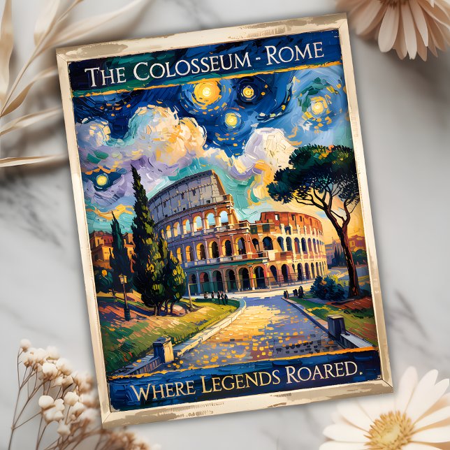 Van Gogh Starry Night Rom Italien Colosseum Travel Vykort (Italy Rome Colosseum in Van Gogh Starry Night Style)
