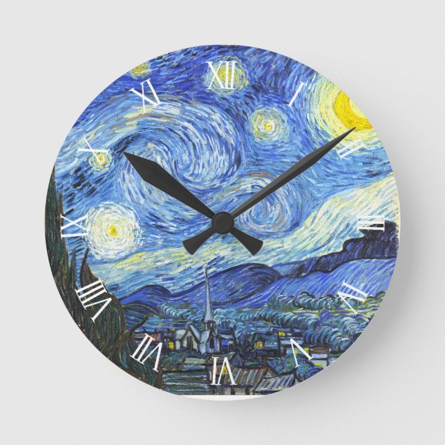 Van Gogh Starry Night Roman Numerals Rund Klocka (Framsida)