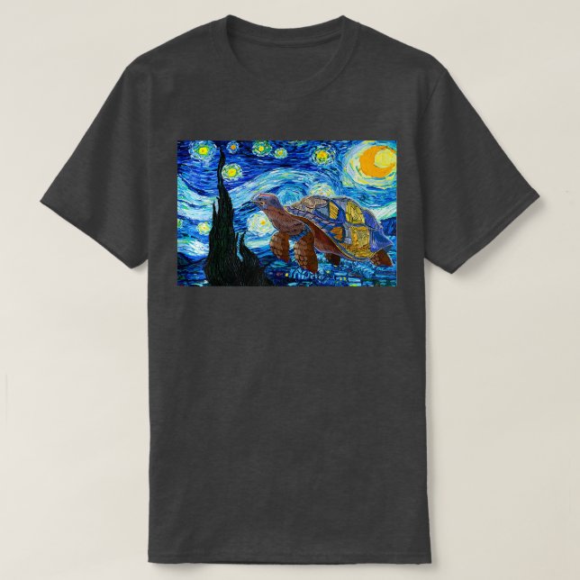 Van Gogh Starry Night Sea Turtle Art Painting T Shirt (Design framsida)