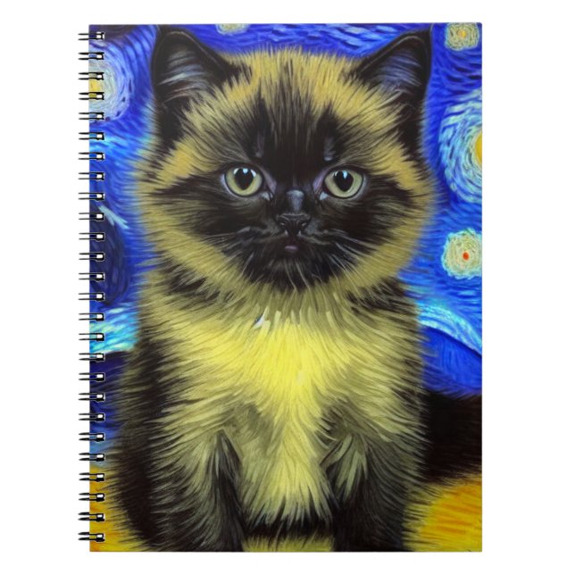 Van Gogh Starry Night Siamese Cat Anteckningsbok (Framsidan)