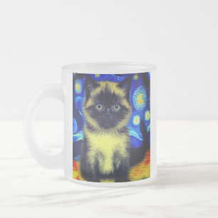 Van Gogh Starry Night Siamese Cat Frostad Glasmugg