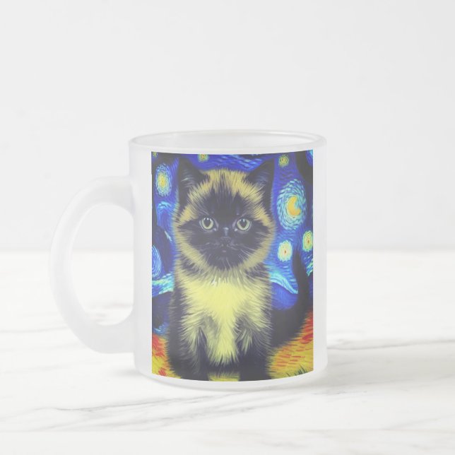 Van Gogh Starry Night Siamese Cat Frostad Glasmugg (Vänster)